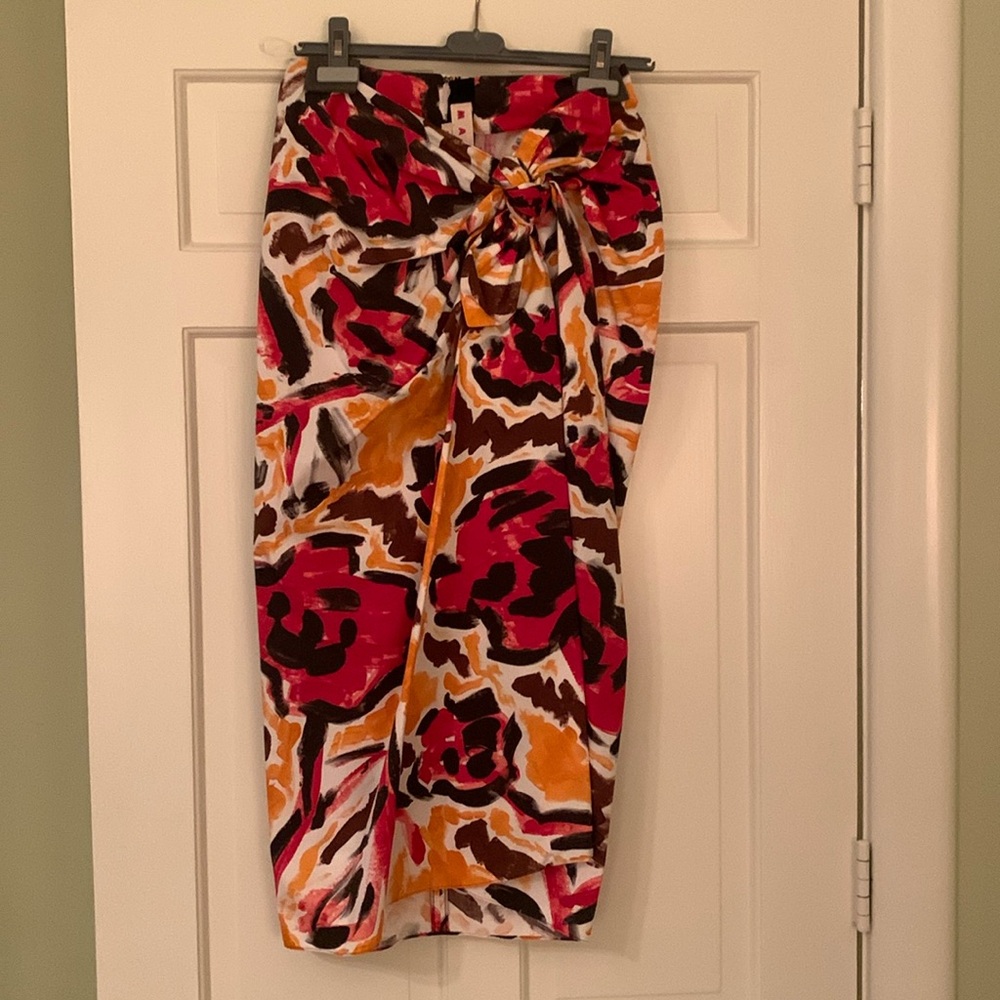 Marni Knotted Women's Skirt Floral  Red/Orange Dark Poetry Poplin